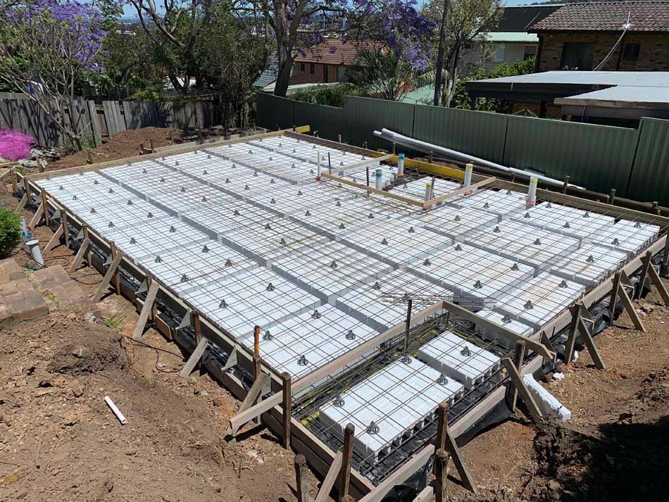 several layers of poured concrete