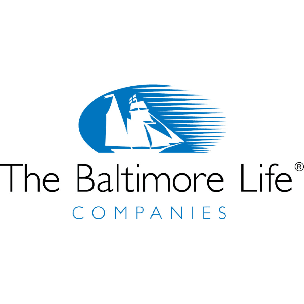 A blue and white logo for the baltimore life companies