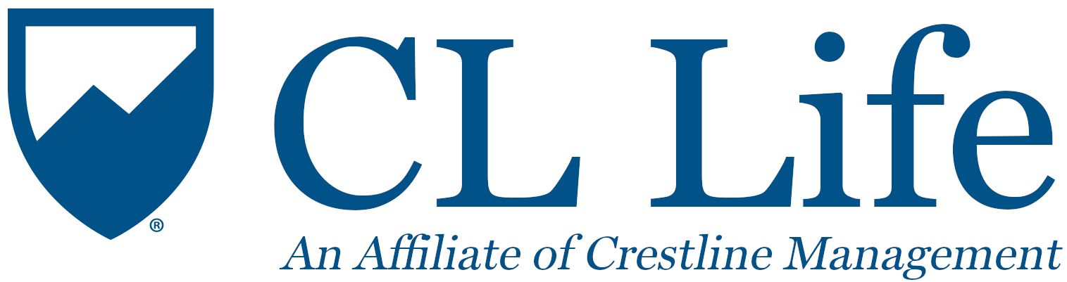 A blue and white logo for cl life an affiliate of crestline management