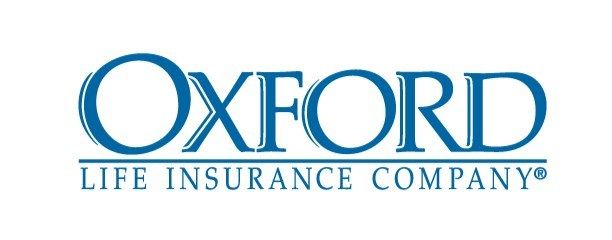 The logo for oxford life insurance company is blue and white