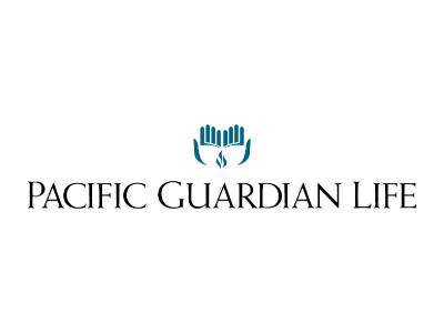 The logo for pacific guardian life shows a pair of hands and a crown.