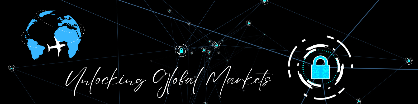 A black background with a globe and a padlock on it.