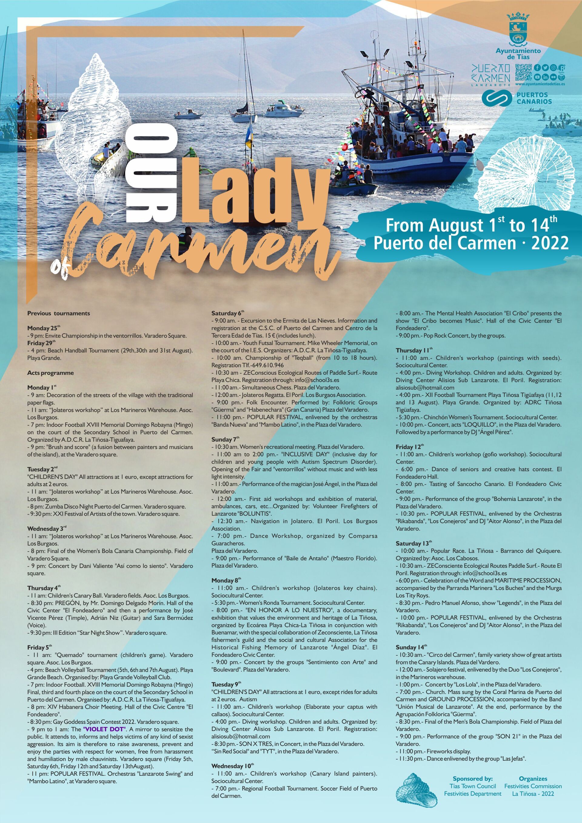 Program of the Festivity of our lady of Carmen in Puerto del Carmen Lanzarote