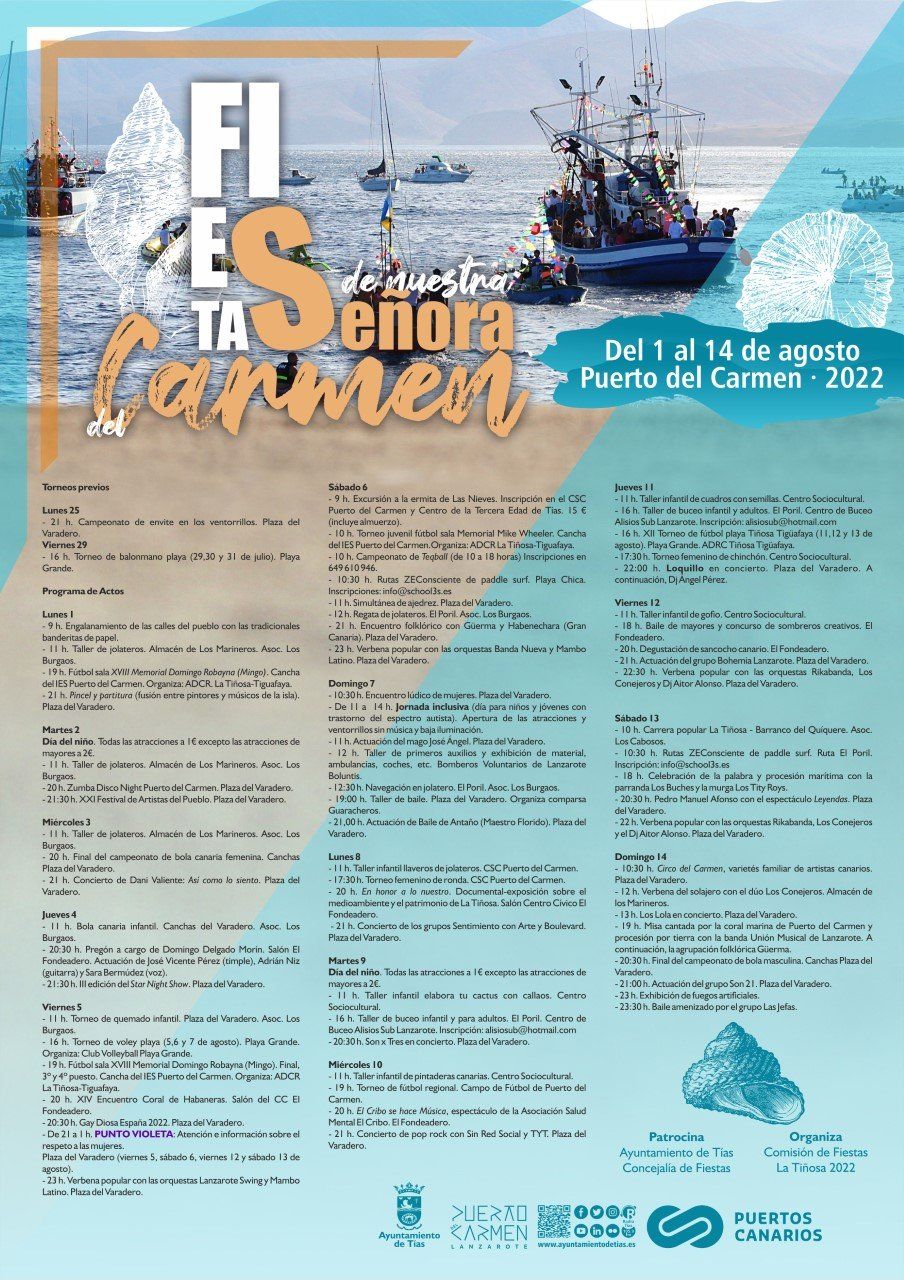 Programa fiestas nuestra señora del Carmen en Puerto del Carmen Lanzarote