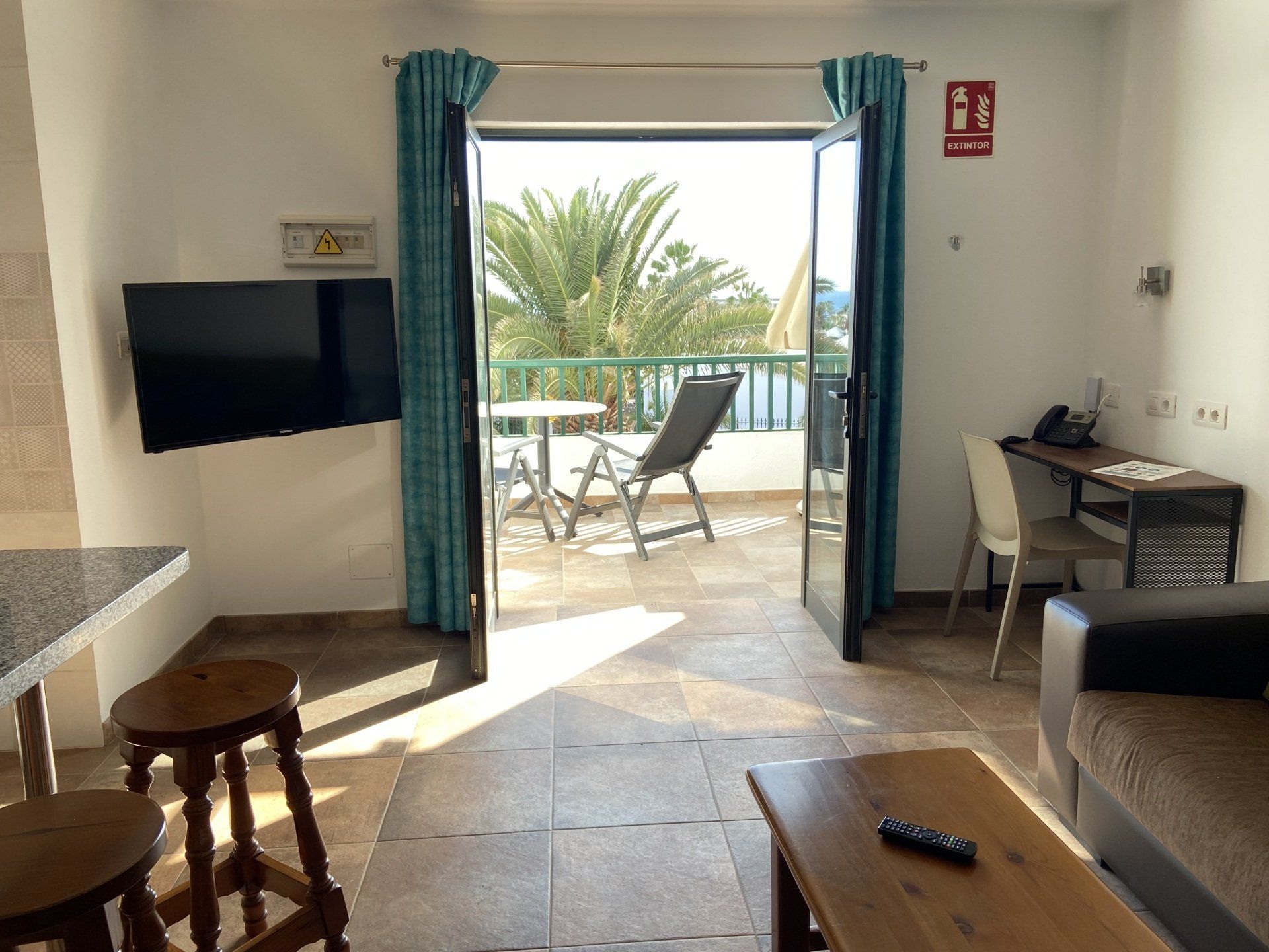 View from the living room of the sea view apartment on the 1st floor of Villa Canaima