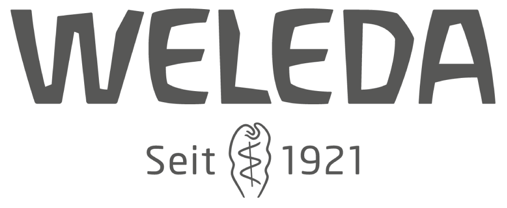 Das Weleda-Logo ist schwarz-weiß und trägt die Aufschrift „seit 1921“.