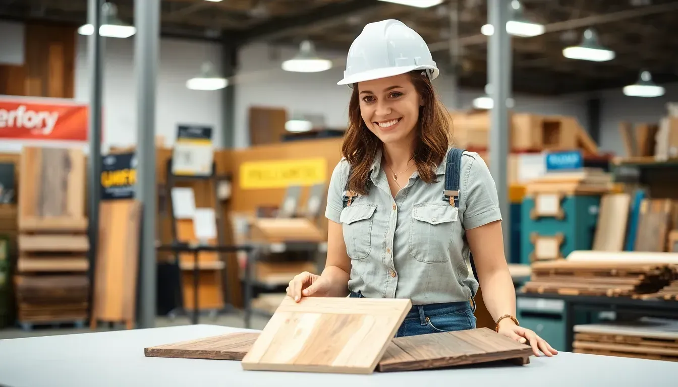 Woman with board samples