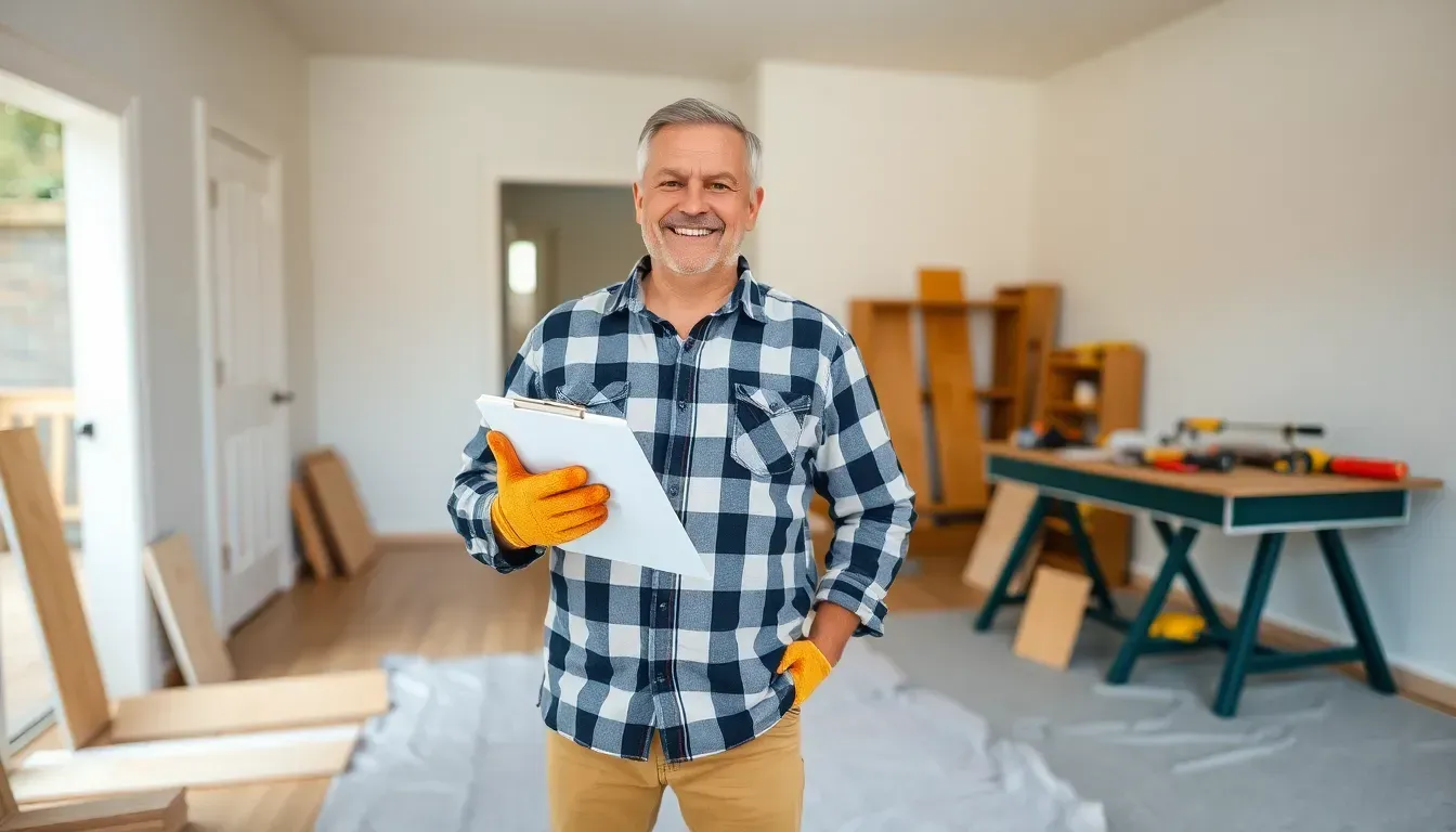 Man holding a book in the middle of a room