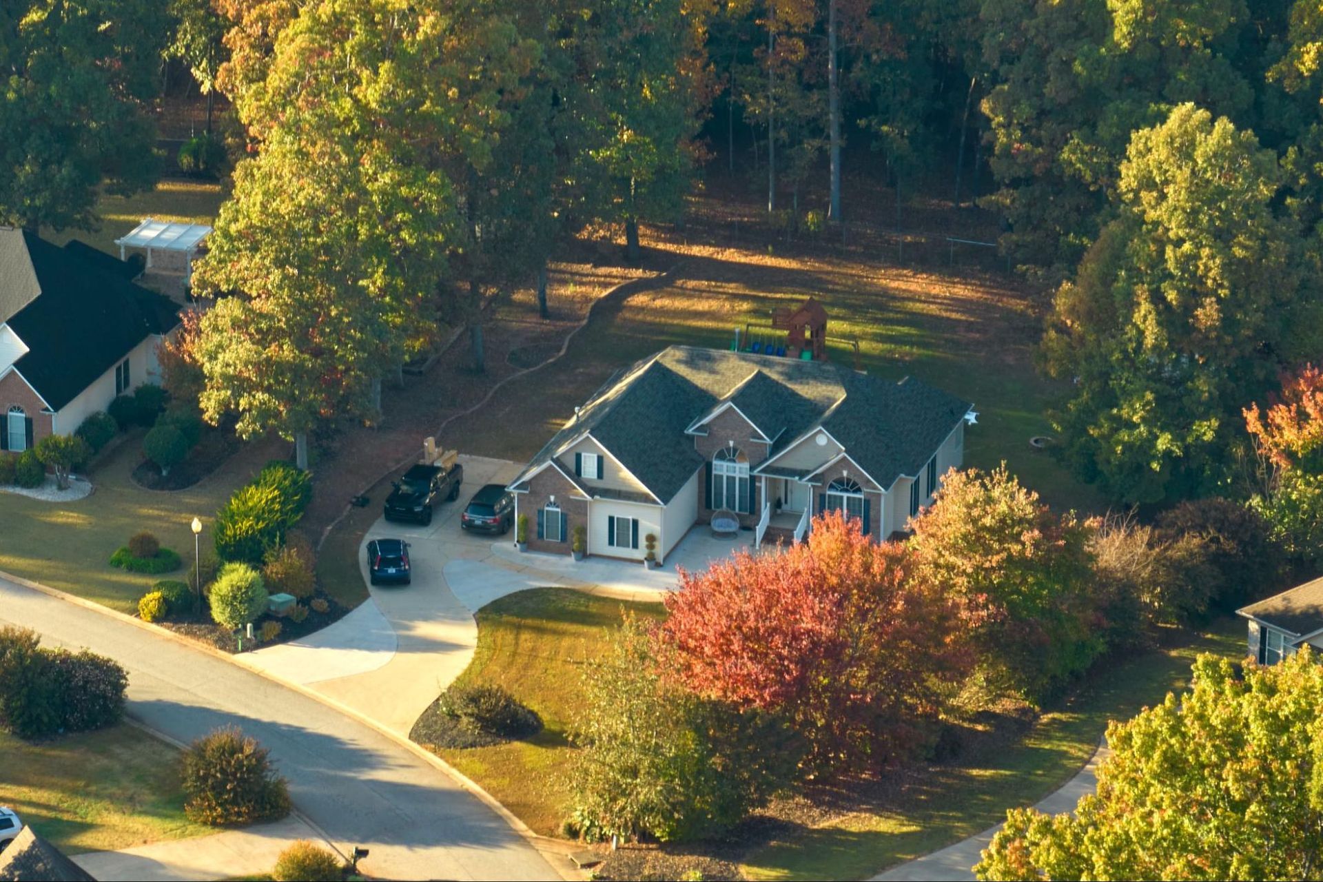 aerial view of suburban house
