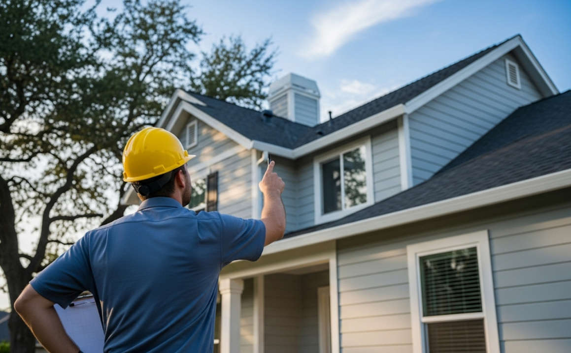  Inspector reviewing property details during a home inspection in Baytown