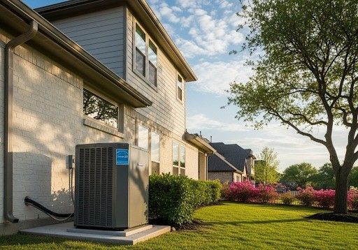 Energy-efficient HVAC unit installed outside a suburban home