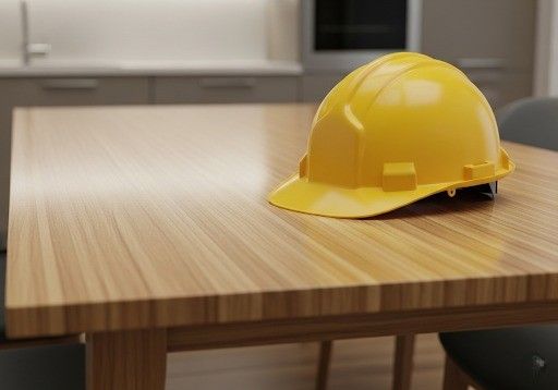 yellow hard hat on kitchen table, symbolizing the services of a licensed home inspector in Texas