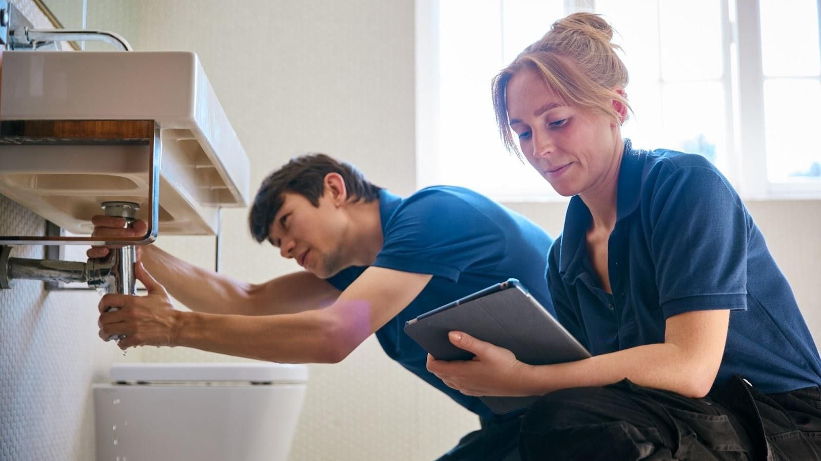 Licensed inspector reviewing HVAC, plumbing, and electrical systems in a Houston house
