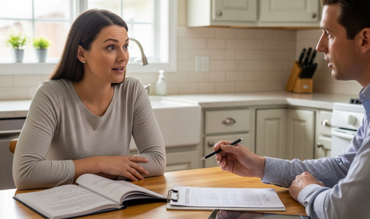 woman talking to home inspector