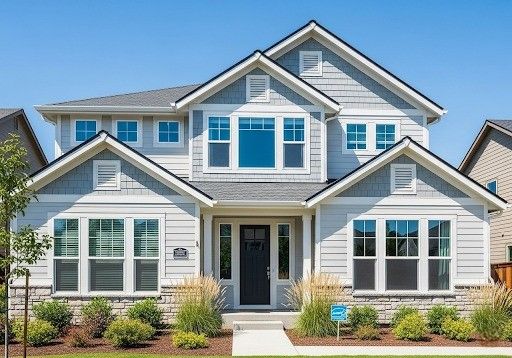 Residential home exterior with visible attic vents and energy-efficient windows, representing energy