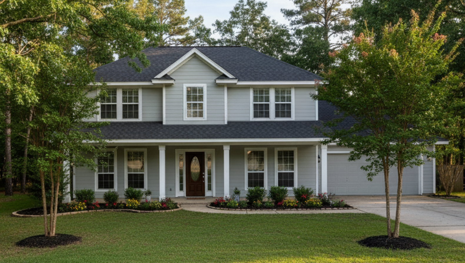 Accurate Homes & Commercial Services: A pristine, two-story house with manicured landscaping