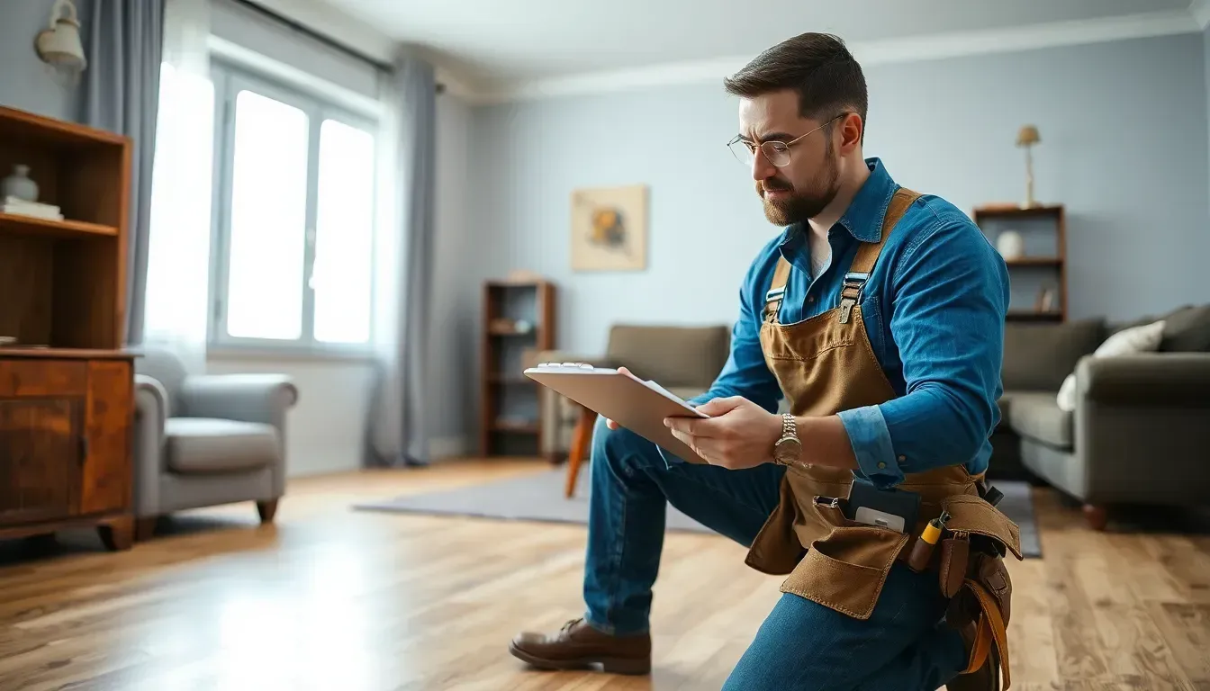 Handyman kneeling on the floor