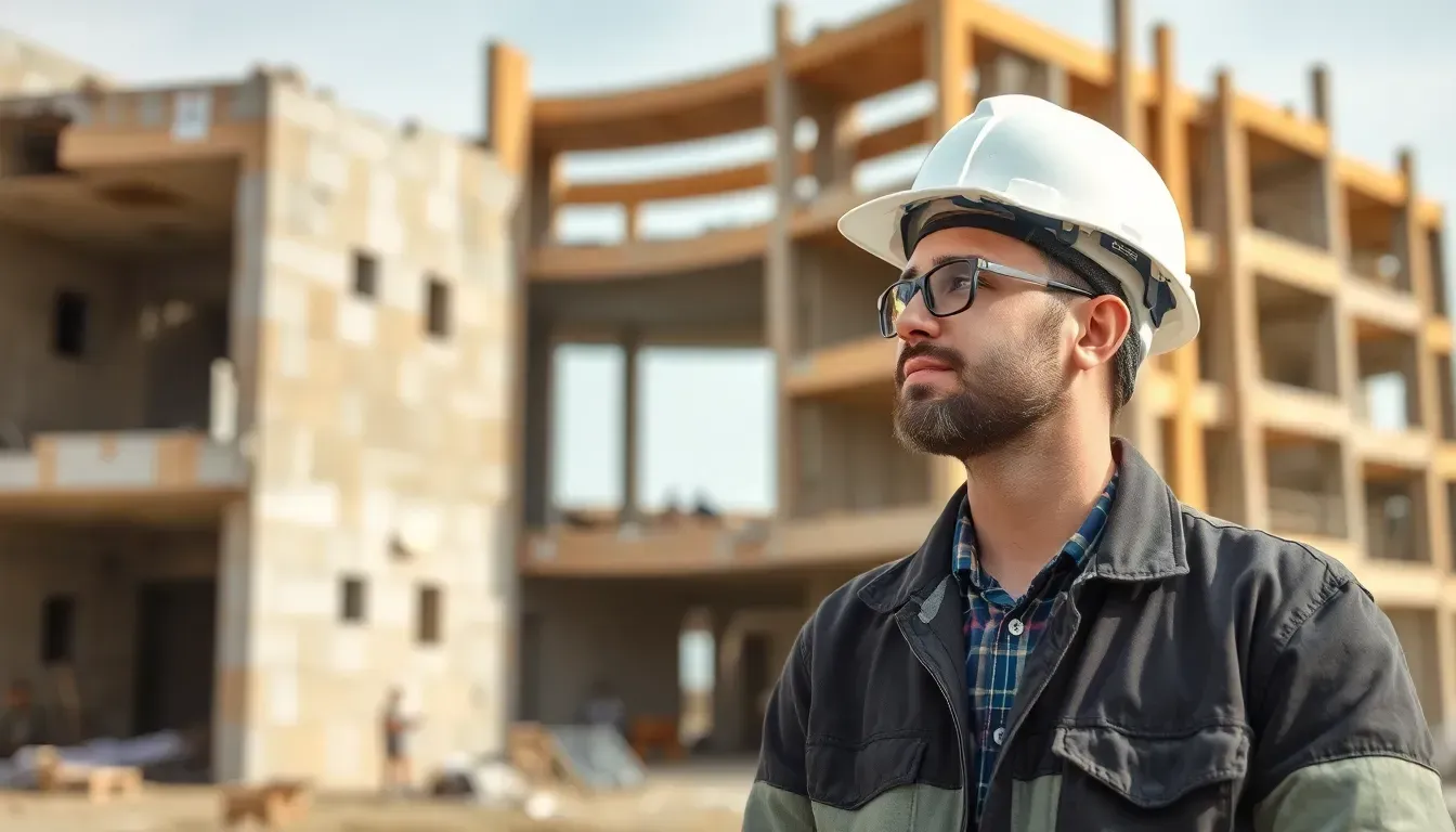 Engineer in front of an uncompleted building