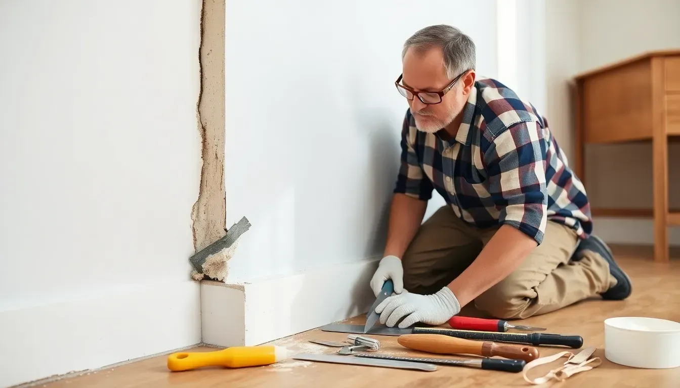 Man repairing a wall