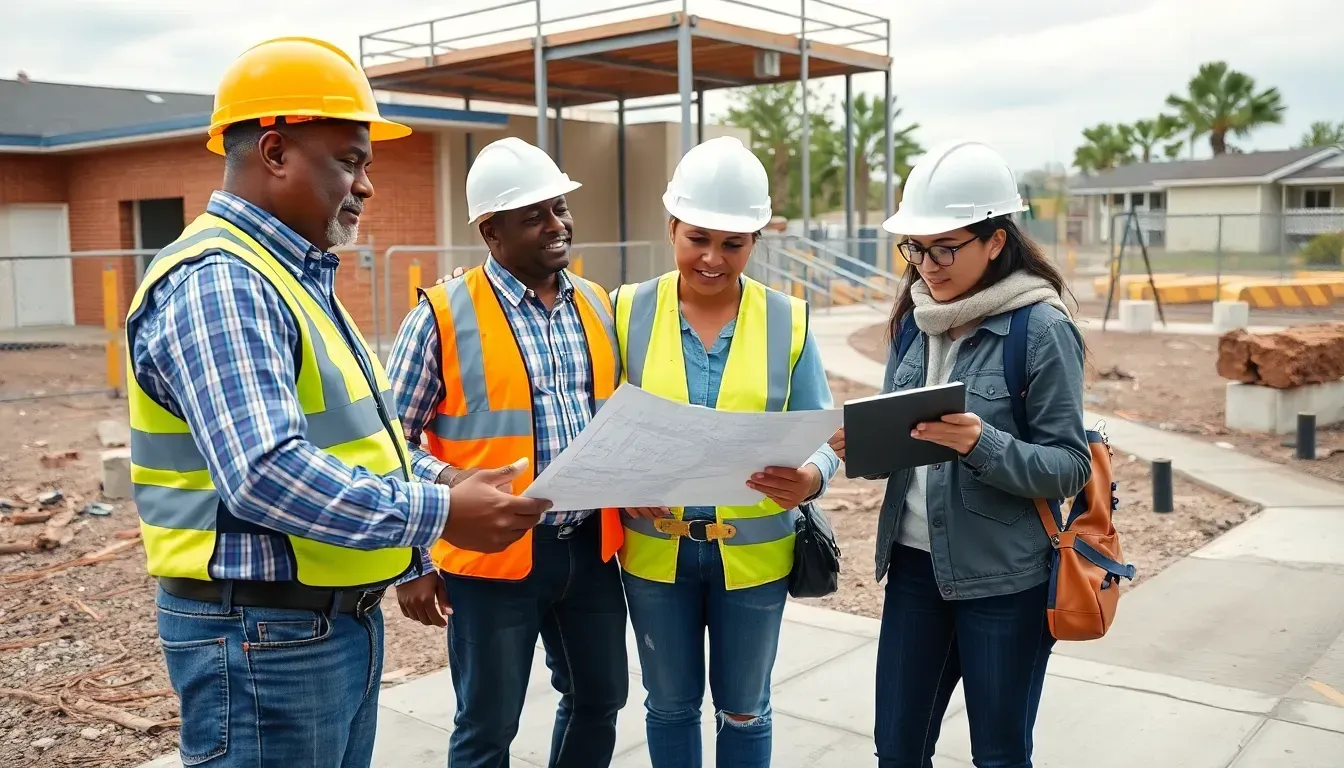 Engineers in front of a construction site