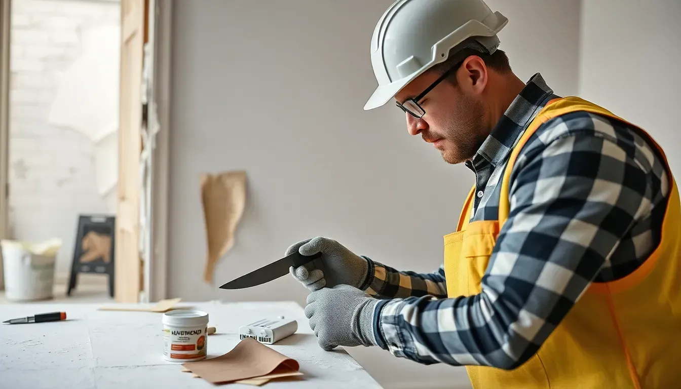 Man working with drywall material