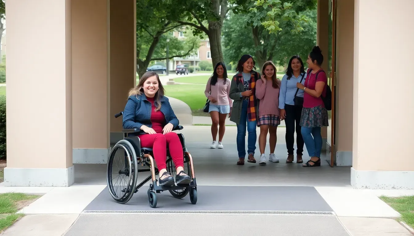 Woman in wheelchair and people around her