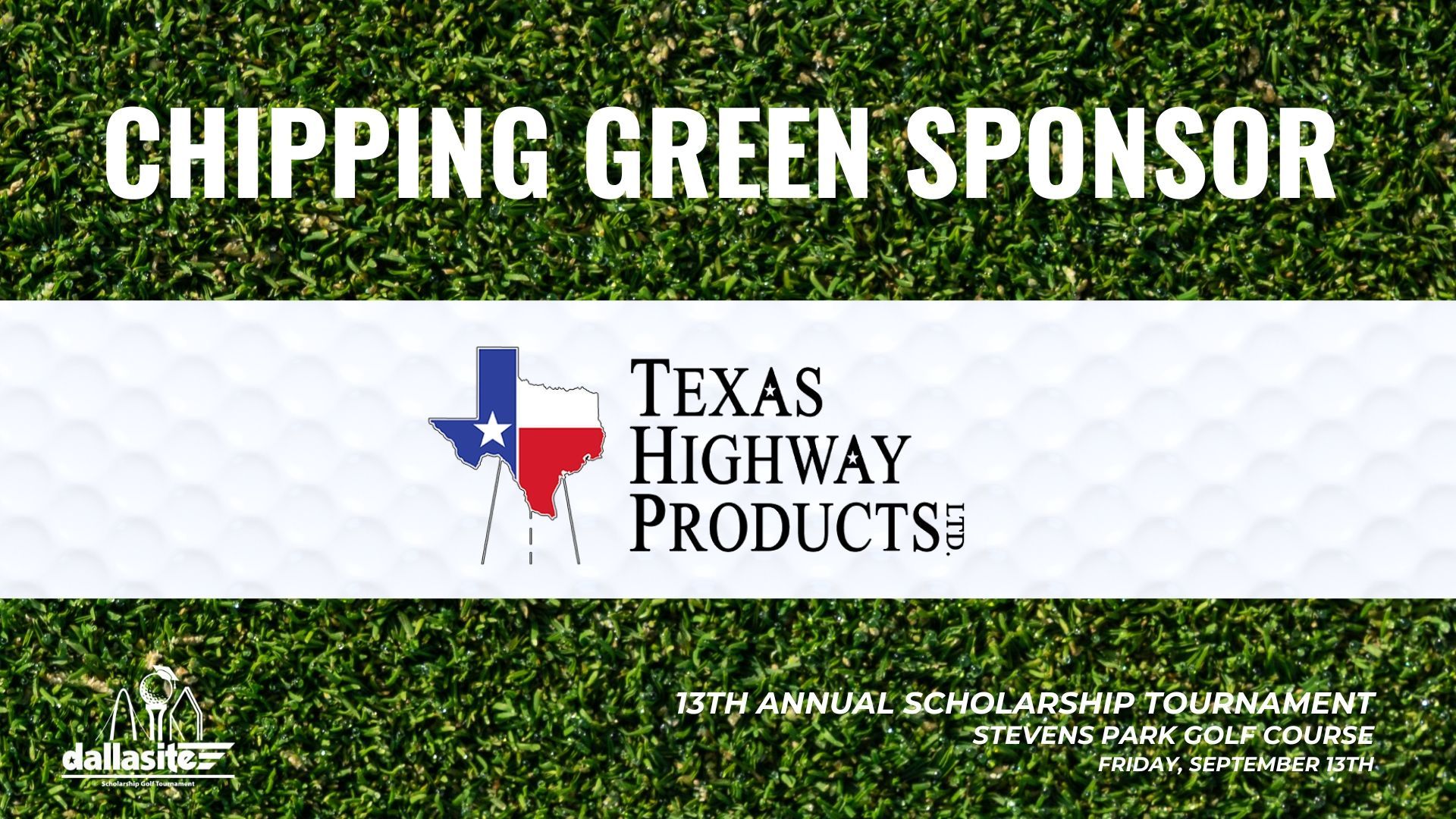 The logo for texas highway products is on a green background.