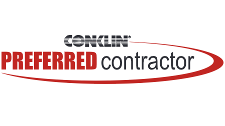 Conklin Preferred Contractor logo with red and black text and a red swoosh.