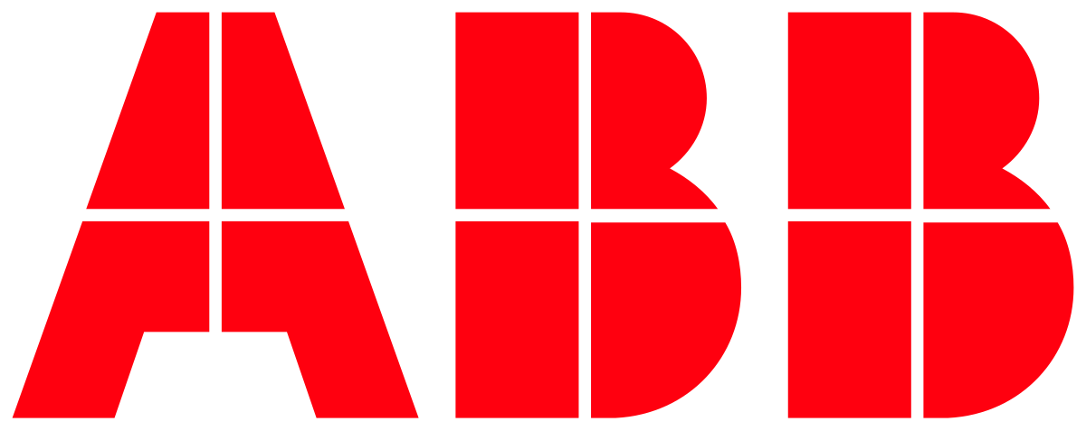 En röd abb-logotyp på en vit bakgrund