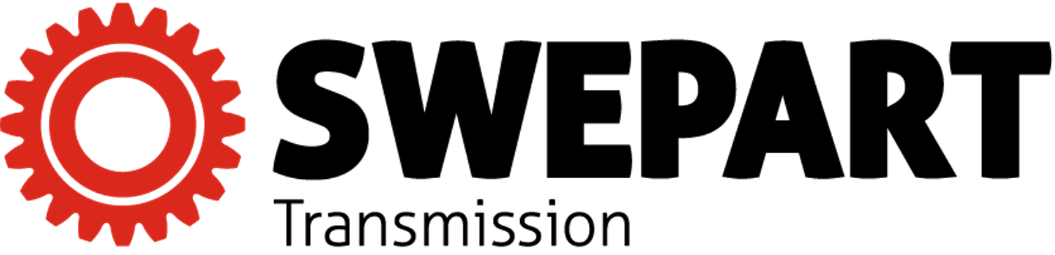 En logotyp för swepart transmission med en röd växel i mitten.