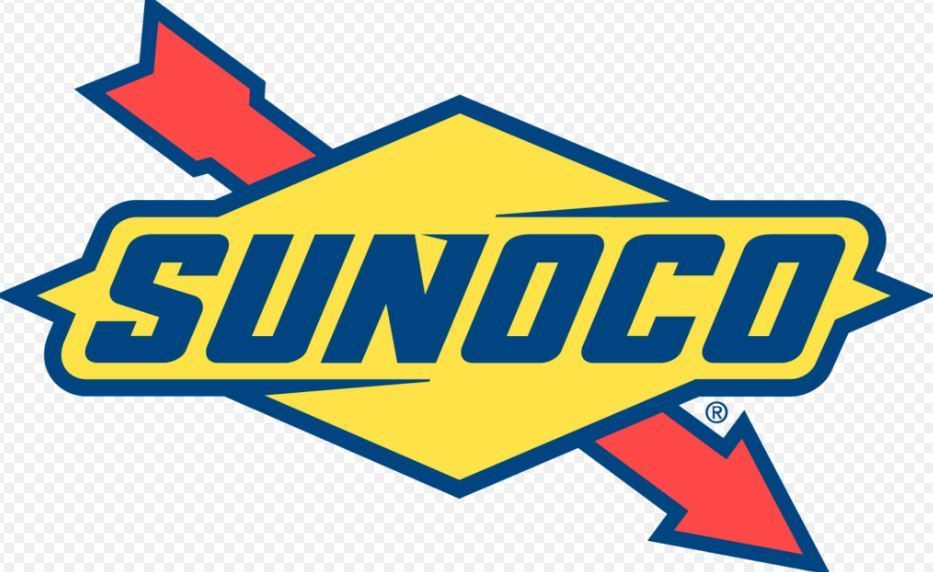 Sunoco logo with yellow diamond, blue border, red arrows, and blue text.