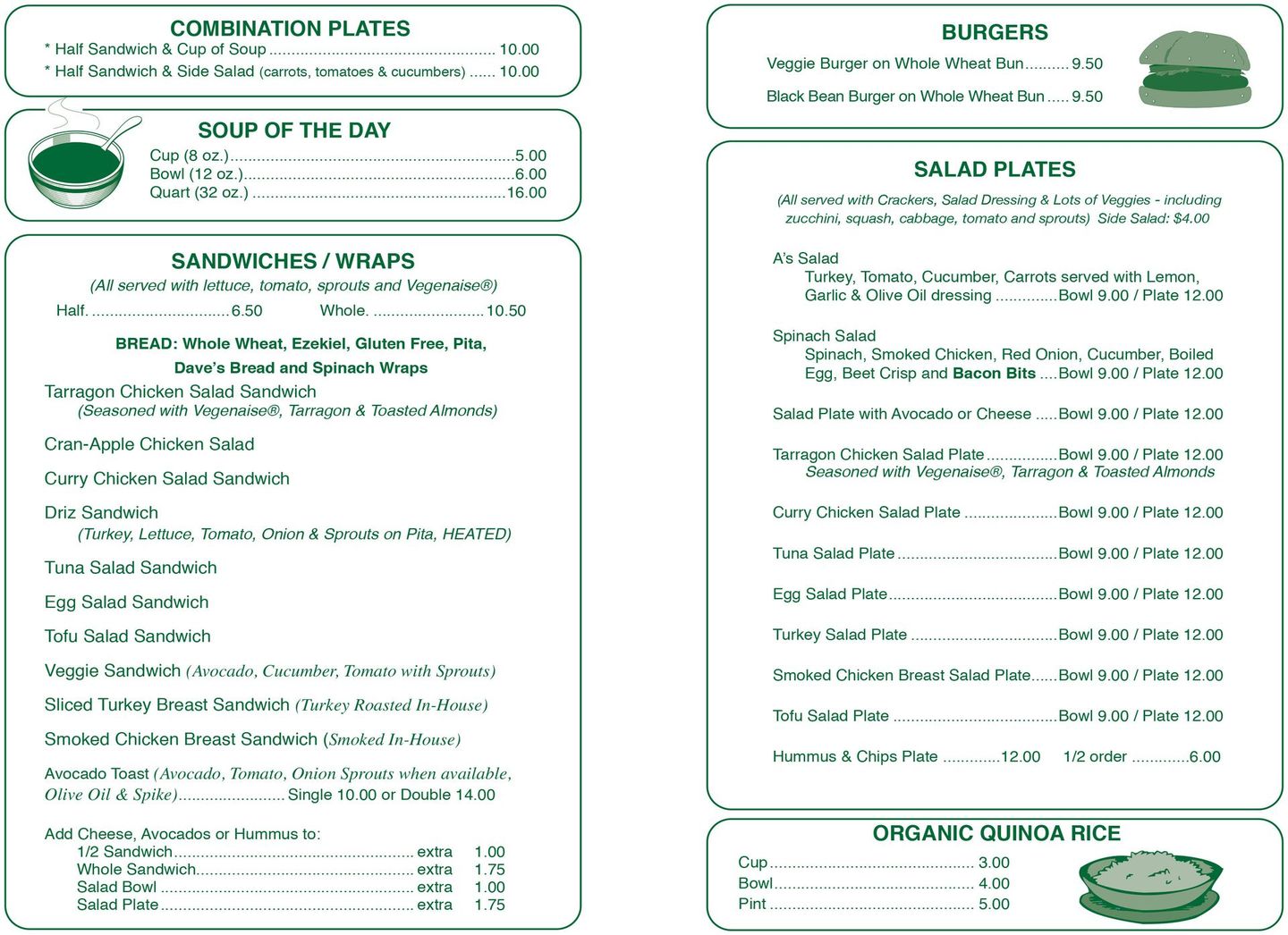 A menu for a restaurant with a hamburger on it