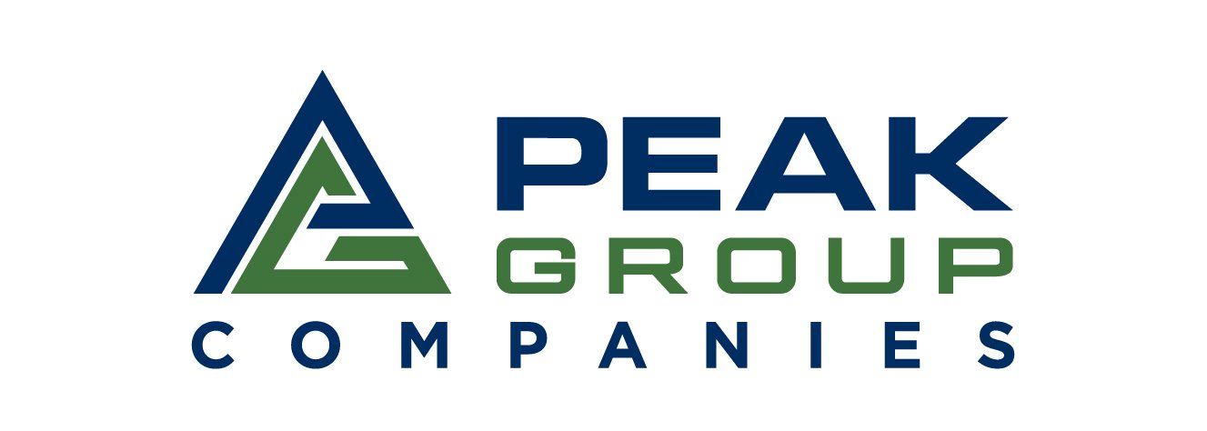 A blue and green logo for a peak group companies