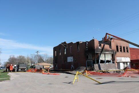 Burned building ready to demolish