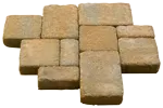 A close up of a pile of bricks on a white background.