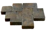 A pile of brown bricks on a white background.