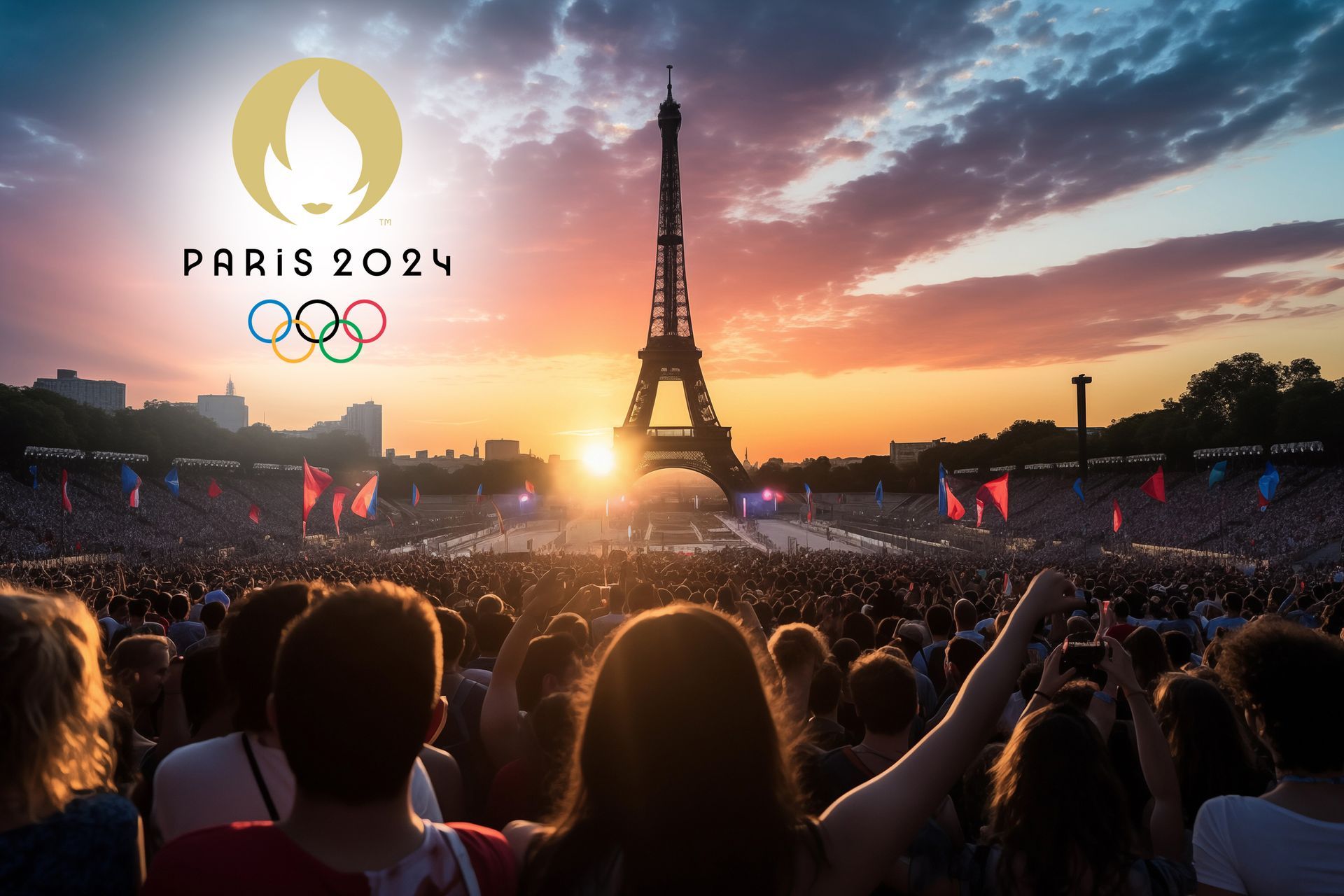 A crowd of people are watching the Olympics in Paris 2024.