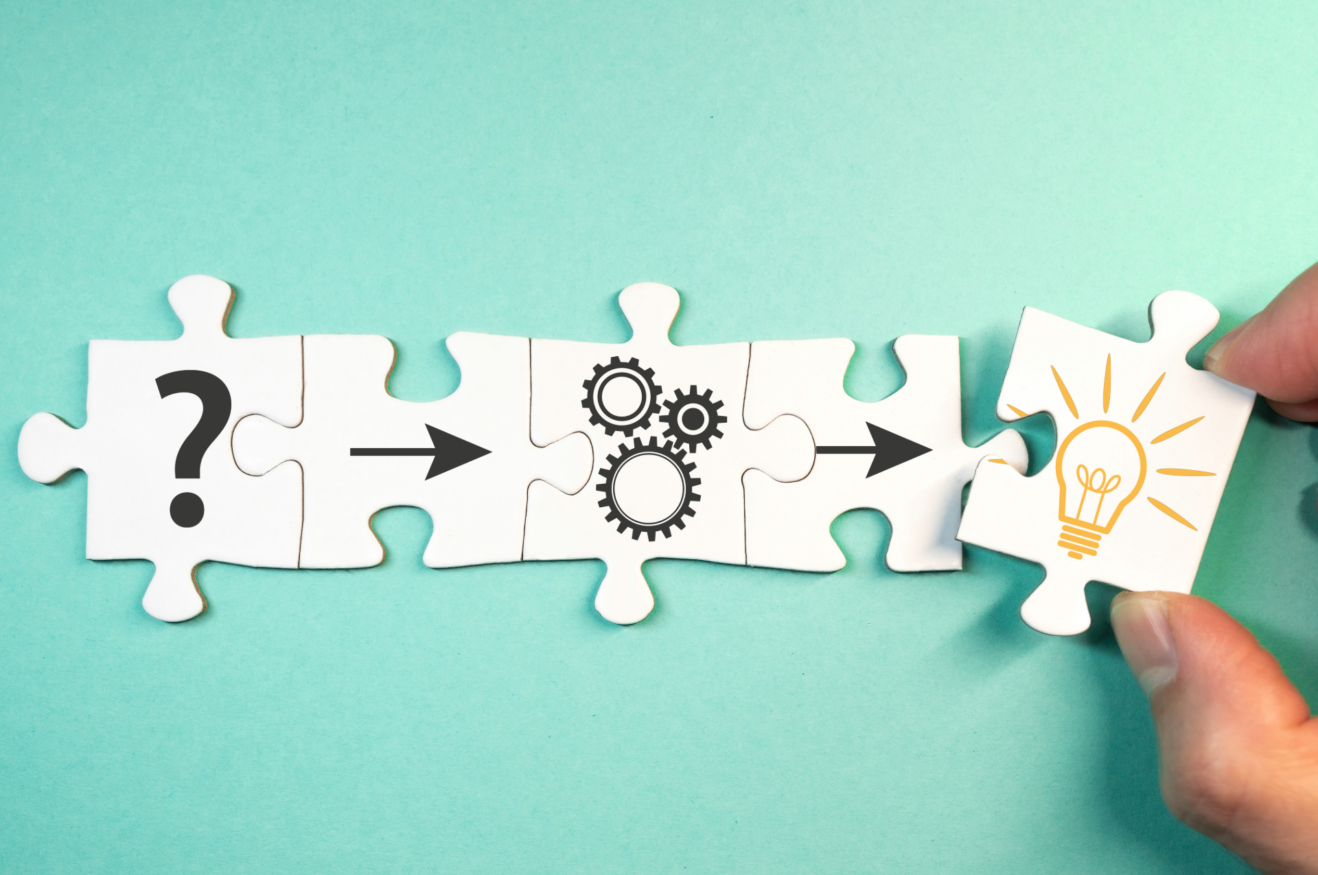 finding solution for a problem, analysis concept with top view of jigsaw puzzle pieces