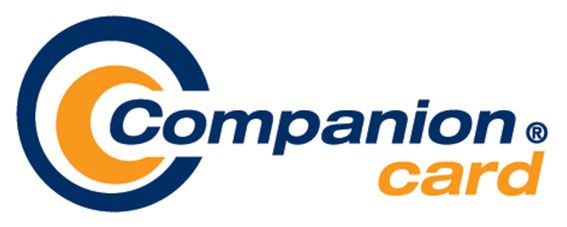 A blue and orange companion card logo on a white background