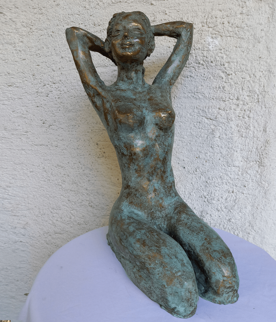 Gertrud Mitterstieler-Widmann, Algund, Südtirol, Bronze Skulptur, Statue, Brunnen Figur, Abendstunde