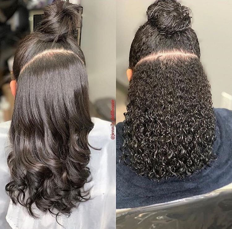 Ein Vorher-Nachher-Bild der Haare einer Frau.