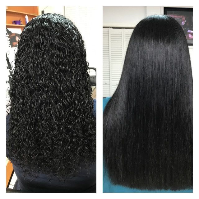 Ein Vorher-Nachher-Foto der Haare einer Frau