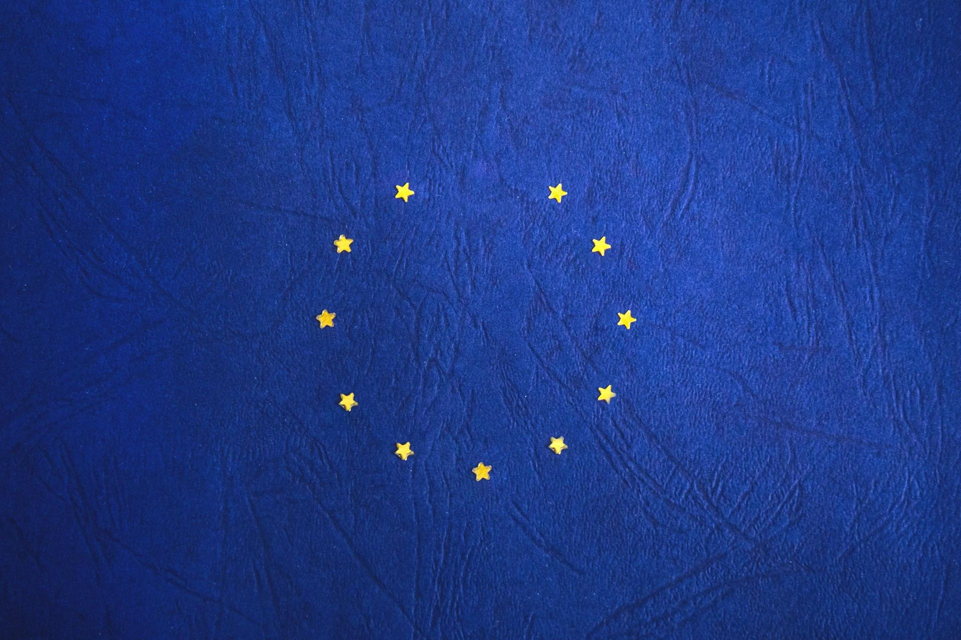 Blue flag with a circle of twelve gold stars, representing the European Union.