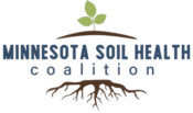 The minnesota soil health coalition logo has roots and a plant growing out of it.