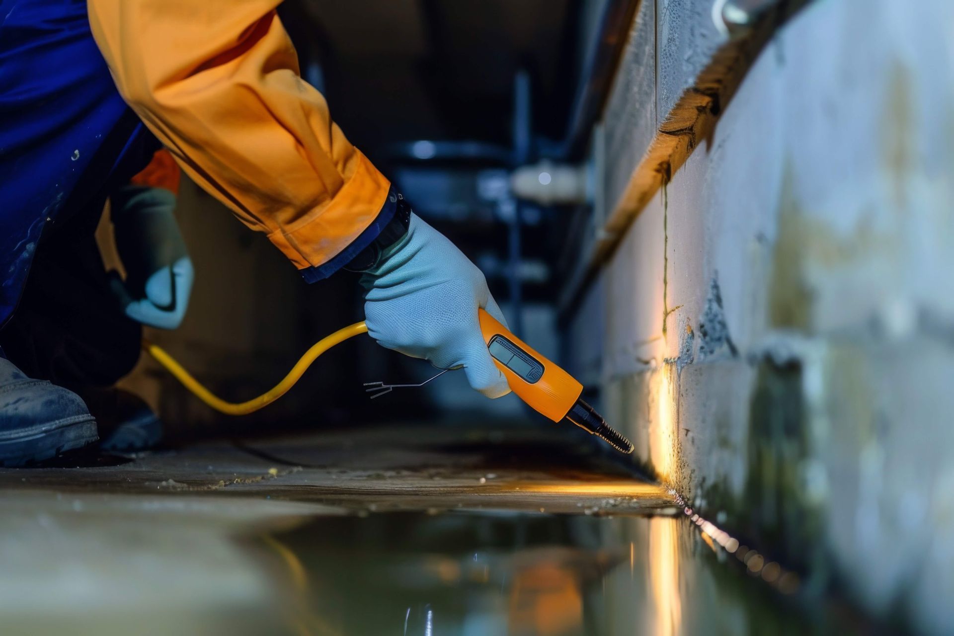 A man is using a drill to drill a hole in a wall.