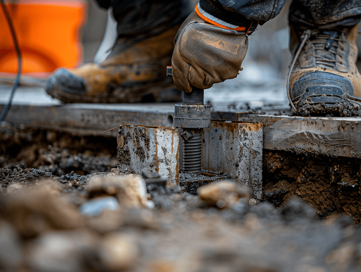 A construction worker is working on a piece of metal on the ground.
