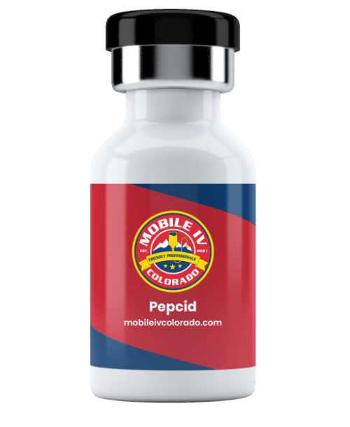 A bottle of mobile il colorado pepcid on a white background.