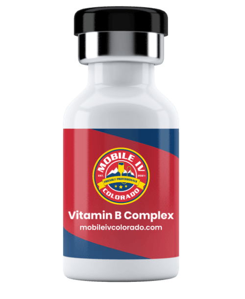 A bottle of vitamin b complex from mobile iv colorado