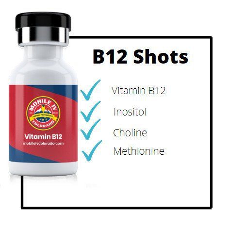 A bottle of vitamin b12 shots with a list of ingredients.