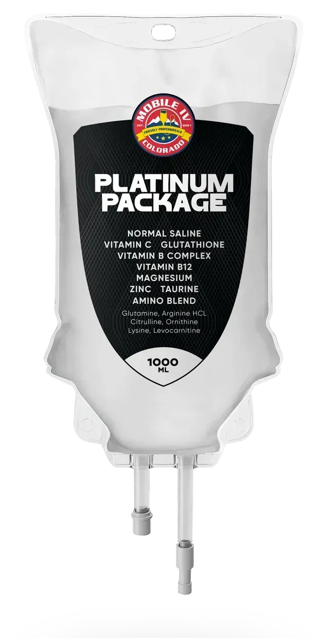 A white bag with a black label that says platinum package